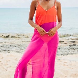 Coral & magenta maxi coverup dress